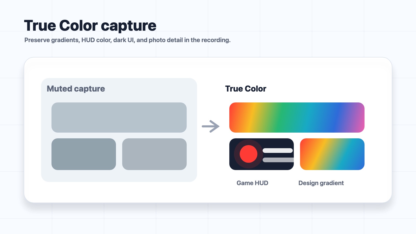 True Color capture example for gradients, HUD color, dark UI, and photo detail